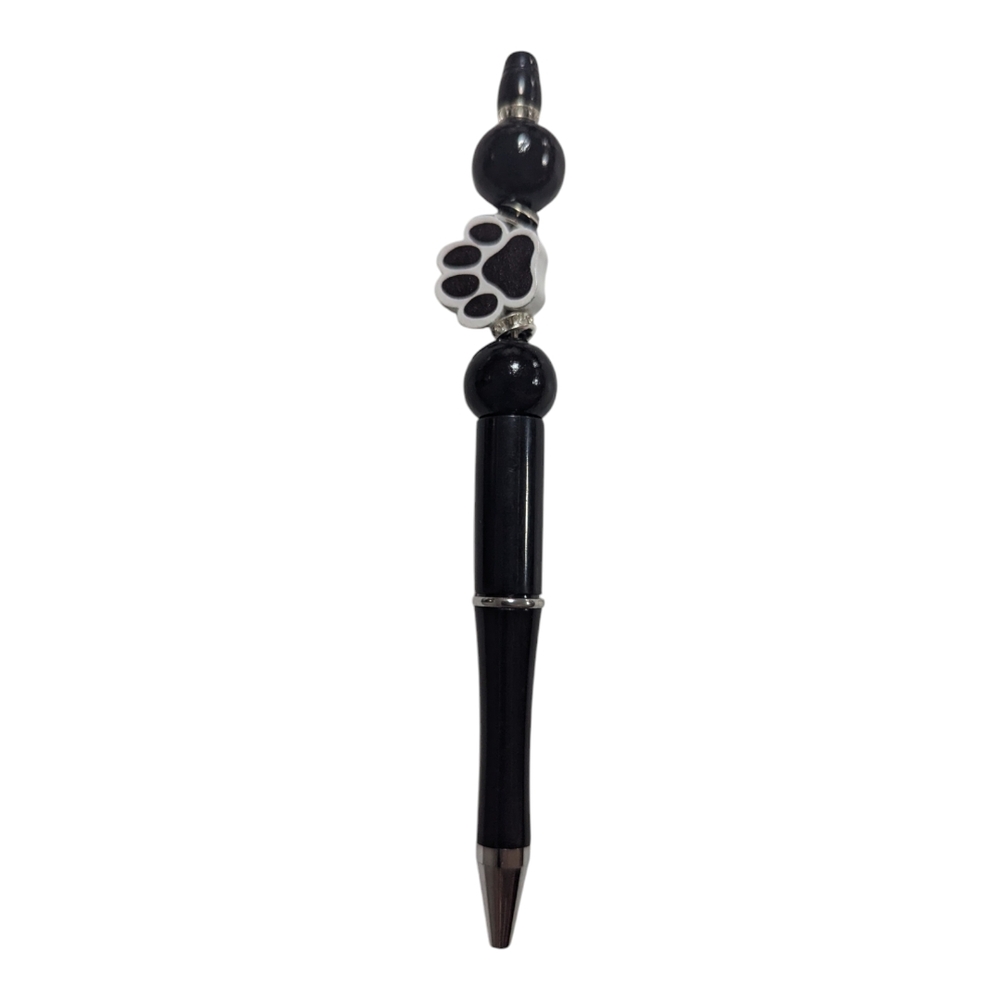 Hand Crafted black Paw Print Beaded Pen rhinestones Ball Point NEW